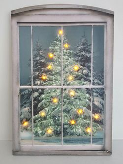 $25.00 - Vtg Christmas Lighted Artwork, Blinking Warm White  Lights!  Window View, Gorgeous!