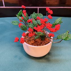 Vintage beautiful hand beaded glass beaded flower plant with ceramic planter