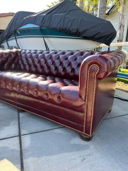 Vintage Tufted Leather Chesterfield Sofa and Chair by Hancock & Moore
