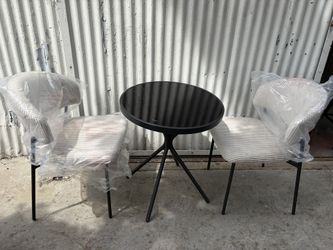 3-Piece Round Small Table and 2 Corduroy Chair , 23”Tempered Glass Top, Black Metal Leg Base for Small Space