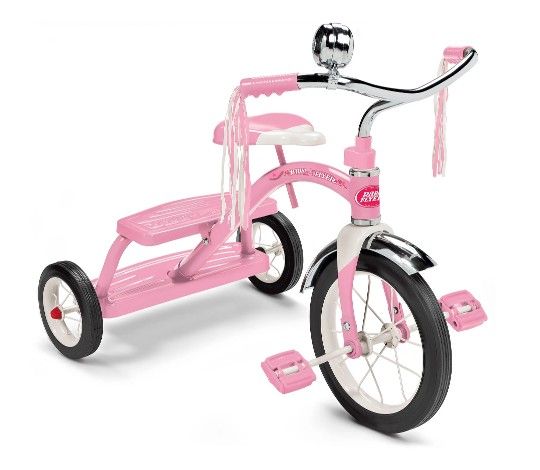 Radio Flyer Classic Pink Dual Deck Tricycle with 12 inch Front Wheel and Adjustable Seat for Ages 2 1/2 5 years, Pink