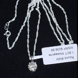 1.8ct Moissanite Round Pendant With Solid Sterling Silver Chain 