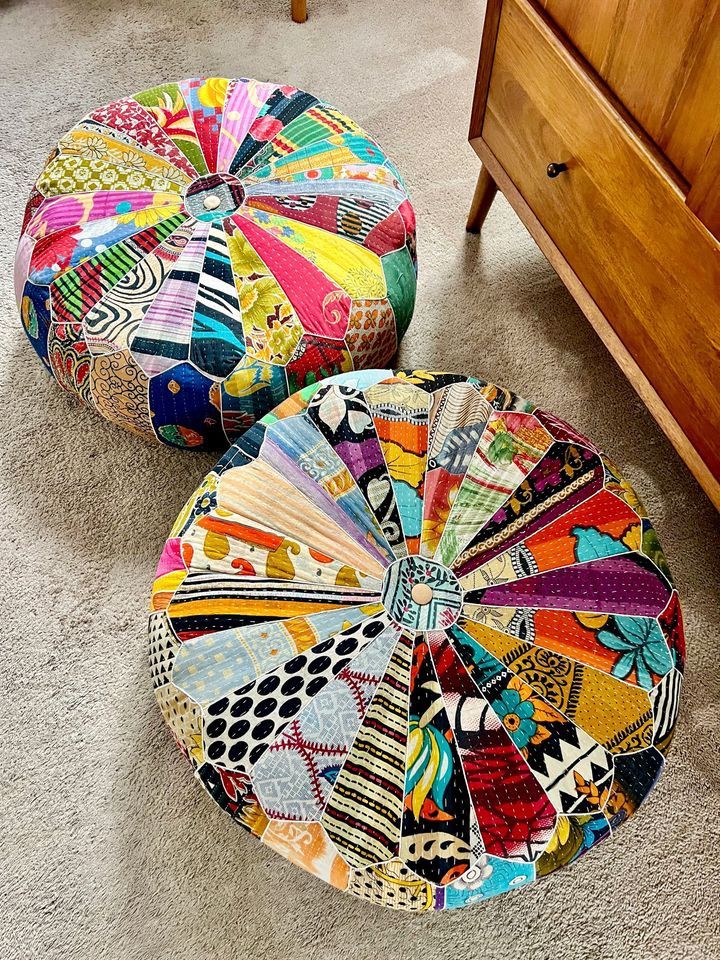 Old bengali patch pouf ottoman online