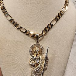 14K GOLD PLATED FIGARO NECKLACE WITH ST. JUDE PENDANT!