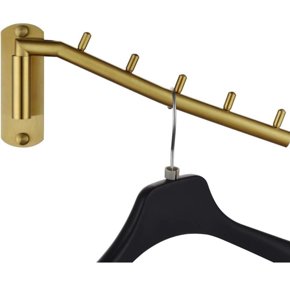 JQK Folding Clothes Hanger Rack, Stainless Steel Swing Arm Hook Holder, Clothing Hanging System Drying Closet Storage Organizer Brushed Gold Wall Moun