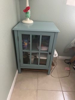 Teal Wood Cabinet with Glass Door