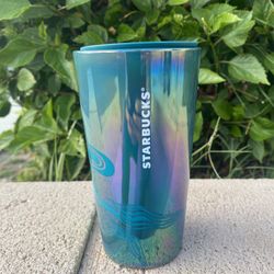 Starbucks Teal Blue Classic Ceramic Coffee Traveler Tumbler 12oz