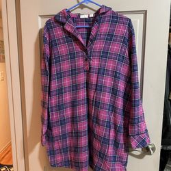 Great Northwest Indigo Sleepwear Womens Night Shirt Long Sleeve Plaid Flannel Size Large Pink