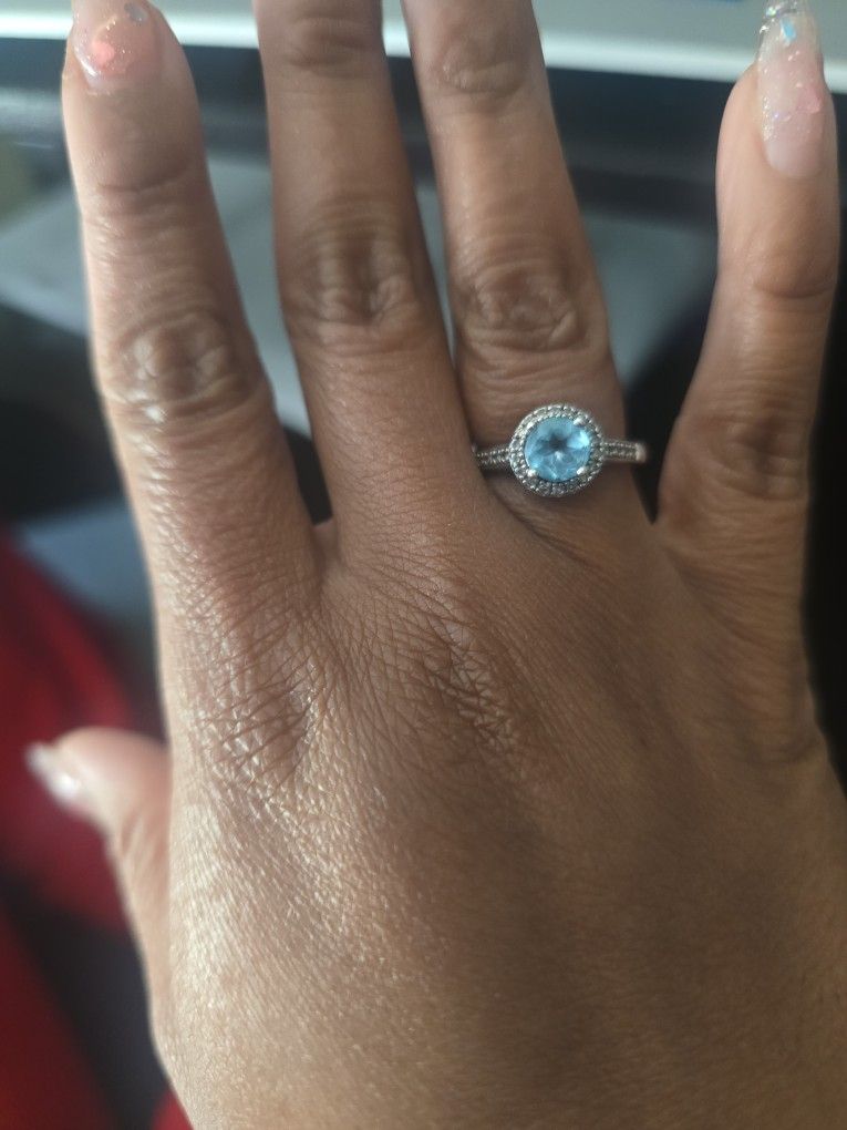 Swiss Blue Topaz & 1/8 ct. tw. Diamond Ring in Sterling Silver