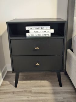Set of 2 Nightstands with Drawers, Storage and Bronze Hardware