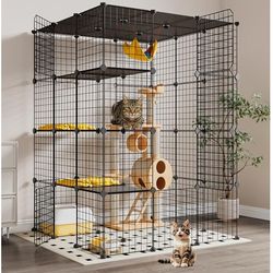 Large Cat Cage,4-Tier Catio, DIY Metal Cat Enclosure with Platforms,55 Inch Indoor Cat Cage for 1-3 Cats, Indoor Cat Playpen for Cats Ra