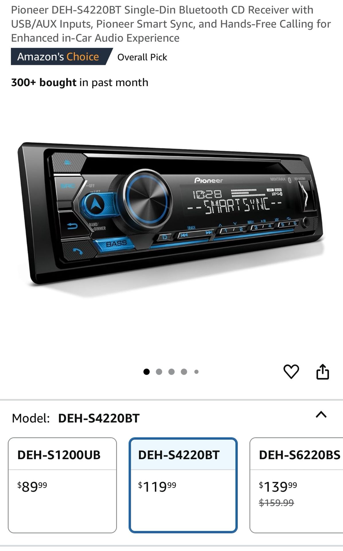 Pioneer DEH-S4220BT Single-Din Bluetooth CD Receiver with USB/Aux Input .