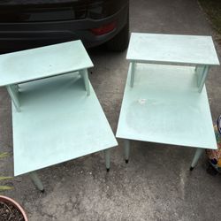 2 All Walnut Wood Vintage Side Tables. 