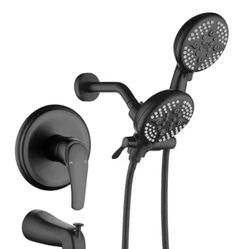 1-Handle 3-Spray Tub & Shower Faucet 2 in 1 Dual Head Shower w/Valve Matte Black