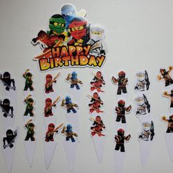 Ninja Cake Topper and Cupcake Toppers Set, Ninja Themed Birthday Party Supplies for Kids
