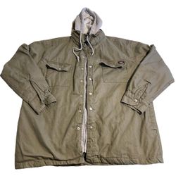 Dickies Jacket Men XL Olive Green Work Duck Canvas Quilt Lined Hooded Full Zip