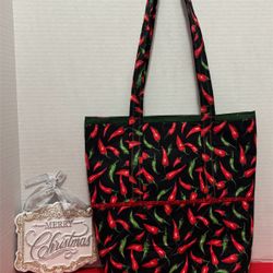 CHILI PEPPERS OF RED & GREEN NEW MEXICO STYLE  QUILTED HANDMADE TOTE BAG 