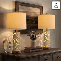 OYEARS 22" Farmhouse Table Lamp Set of 2 with USB Ports