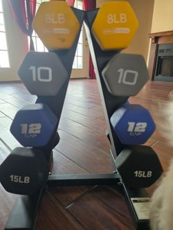 Dumbbell Set with Rack – 8, 10, 12, 15 LB