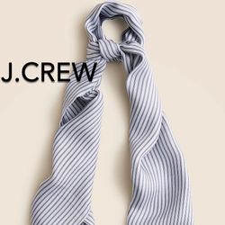 (NEW) WOMEN’S J.CREW BLUE STRIPE PRINTED 100% SILK SCARF - SIZE: 62"L x 7 1/2"W