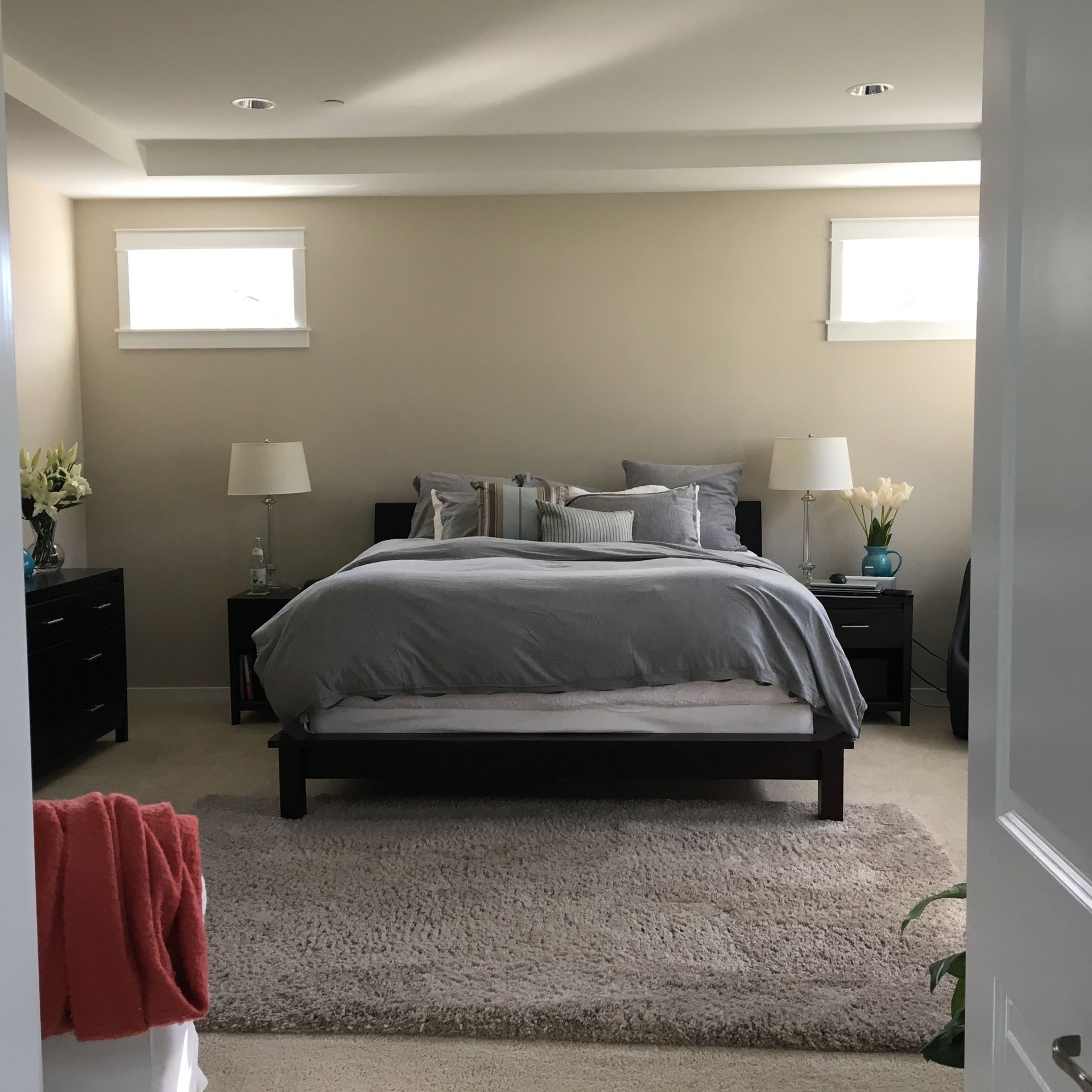 2 nightstands, 1 dresser (7 drawers) & matching mirror - espresso color. One owner. Purchased from Costco Home.