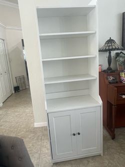 White Bookcase with Cabinet Storage