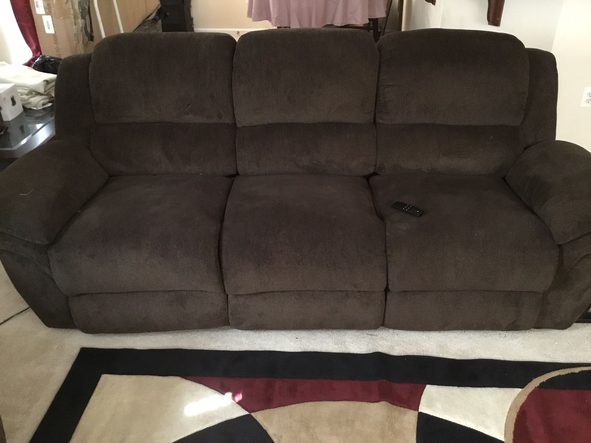 Dark Brown with dual recliner sofa (power) , and matching loveseat (manual)