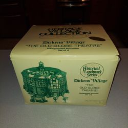 VINTAGE 1998 HERITAGE VILLAGE COLLECTION HISTORICAL LANDMARK SERIES DICKENS VILLAGE  THE OLD GLOBE THEATRE HAND PAINTED PORCELAIN SET OF 4