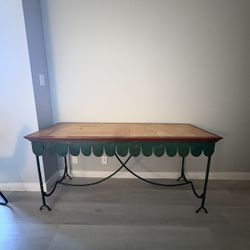 Vintage Wood & Iron Scalloped Console Table
