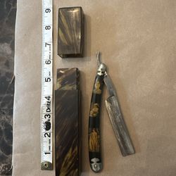 Vintage, Rare, Boker Straight Razor w Decorative Handle and Case