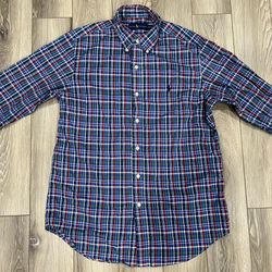 RALPH LAUREN SLIM FIT LONG SLEEVE PLAID SHIRT Blue Green Red Yellow Plaid Size M