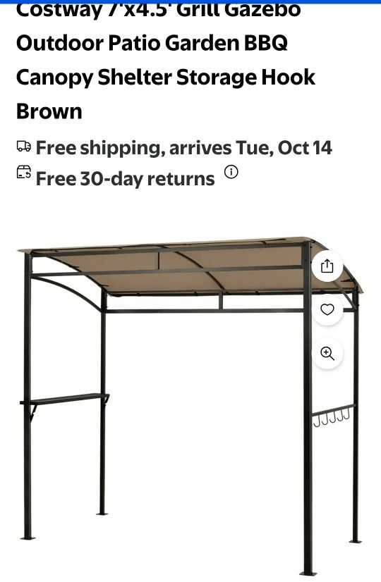Costway 7'x4.5' Grill Gazebo Outdoor Patio Garden BBQ Canopy Shelter Storage Hook Brown