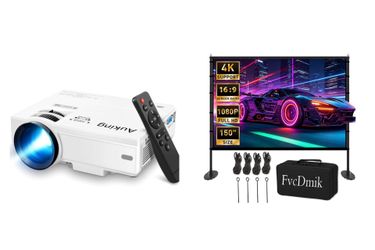 Projector and 150” projector screen bundle
