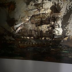 Extremely Detailed, Rustic, 3 Dimensional Metal And Copper Ship