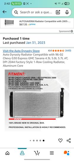 Radiator Fits Cargo Most Chevy Cargo Vans/96-02Gmc Trucks