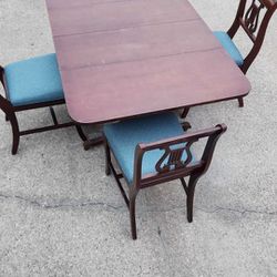 Vintage Triple Pedestal Drop Leaf Dining Table
