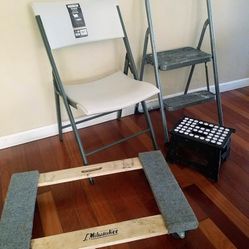 Gorilla 2-step stool, Lifetime heavy duty folding chair, Milwaukee 1000-lb capacity furniture dolly cart