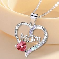 Brand New Silver Toned “I Love You Mom" Heart Pendant Necklace