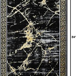 5x7' Area Rug Black Gold Carpet Modern Abstract Rug