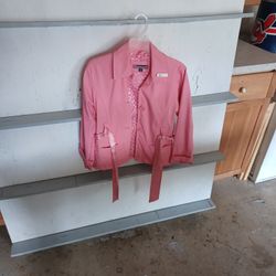 Girls Coral Pink Jacket With Tie