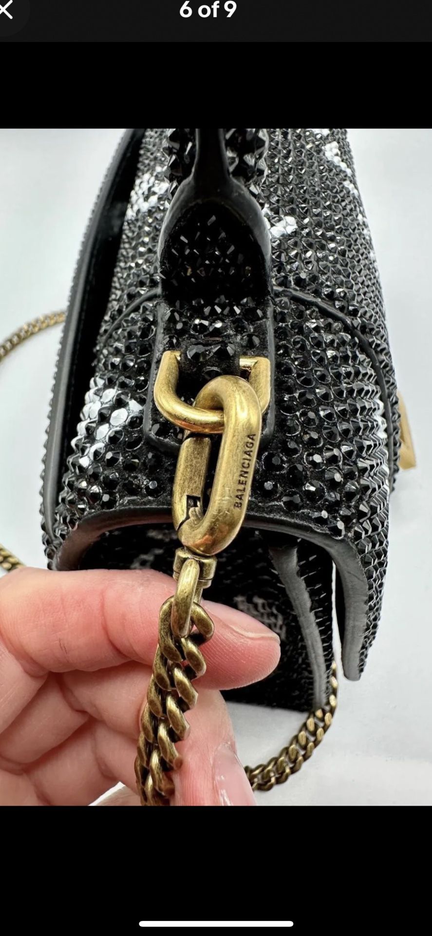 hourglass xs handbag with chain and allover logo rhinestones
