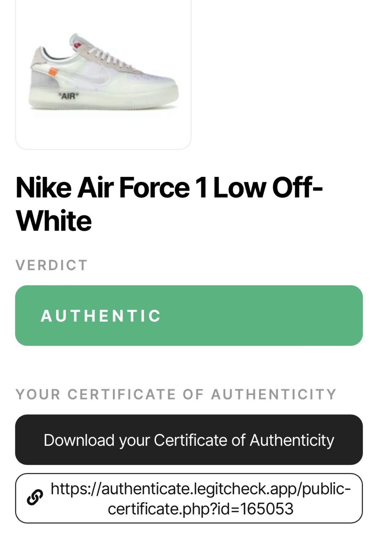 Off White Nike Air Force Low White OG Box and Receipt From