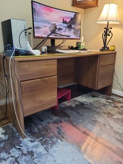 Wood desk.