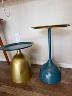 2 Gold and Blue Side Tables