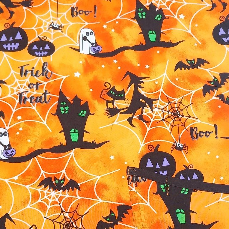 Women's Sz XL Scrubstar Orange Halloween Witch Ghost Bat Uniform Scrub Top Shirt