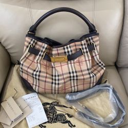 Burberry Haymarket  Nova Check Medium Belted Hobo Handbag