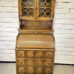 Vintage Jasper Wood Rolltop Desk w/ Cabinet