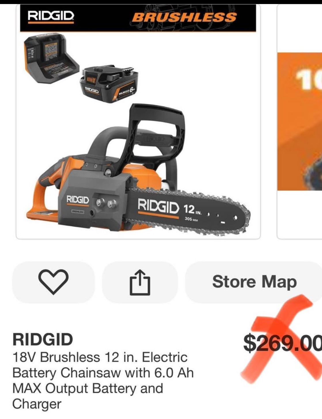 RIDGID 18V Brushless 12 in. Electric Battery Chainsaw with 6.0 Ah MAX Output Battery and Charger