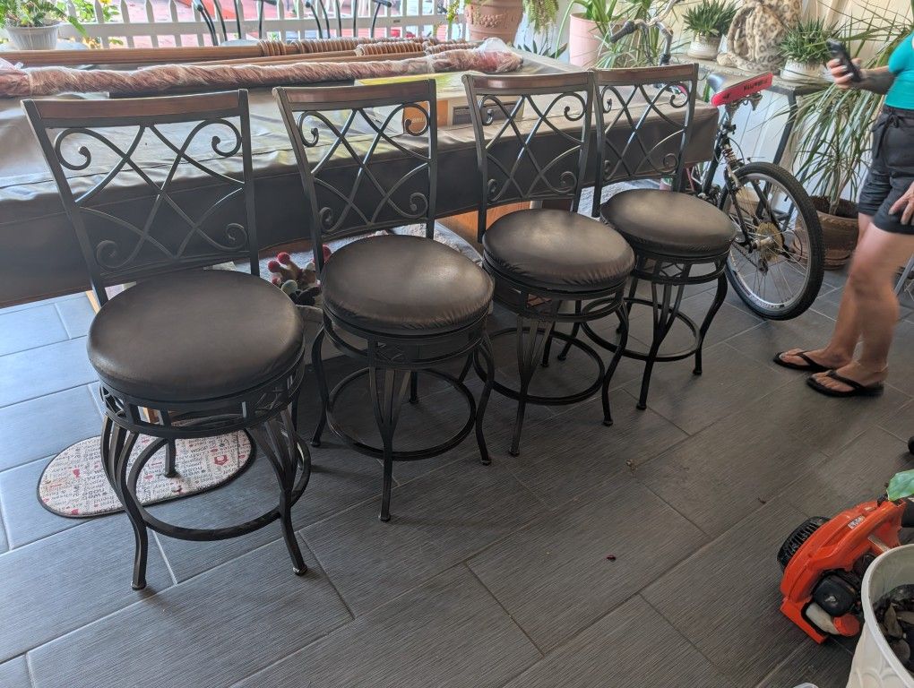 All Metal With Leather Chocolate Brown Stool Chairs Set Of Four Four In Very Good Condition