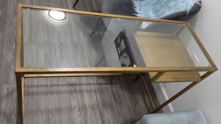 Gold Metal and Glass Console Table